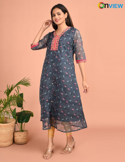 ONVIEW | 1218 | A LINE ORGANZA EMBROIDERY UMBRELLA WITH LINING