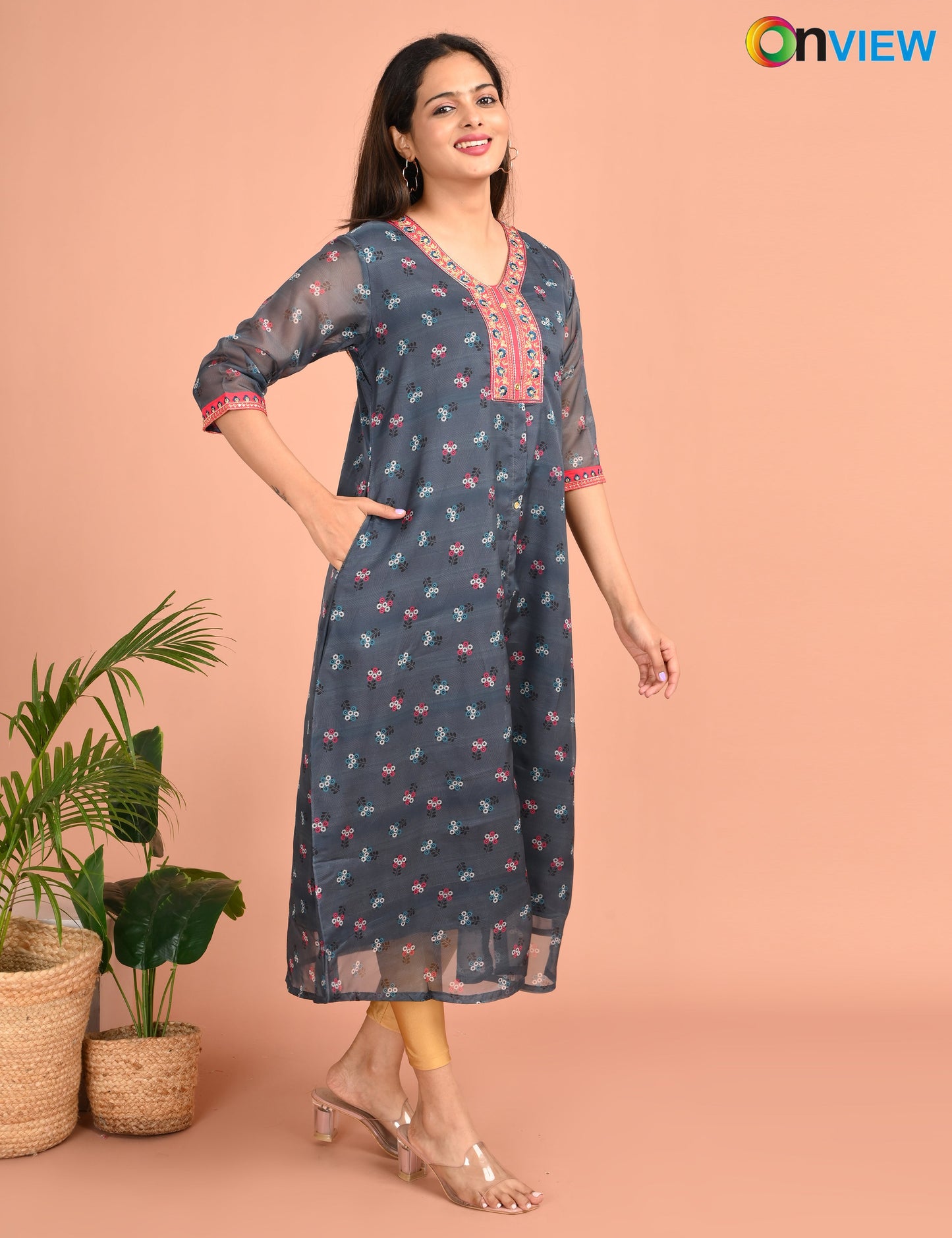 ONVIEW | 1218 | A LINE ORGANZA EMBROIDERY UMBRELLA WITH LINING