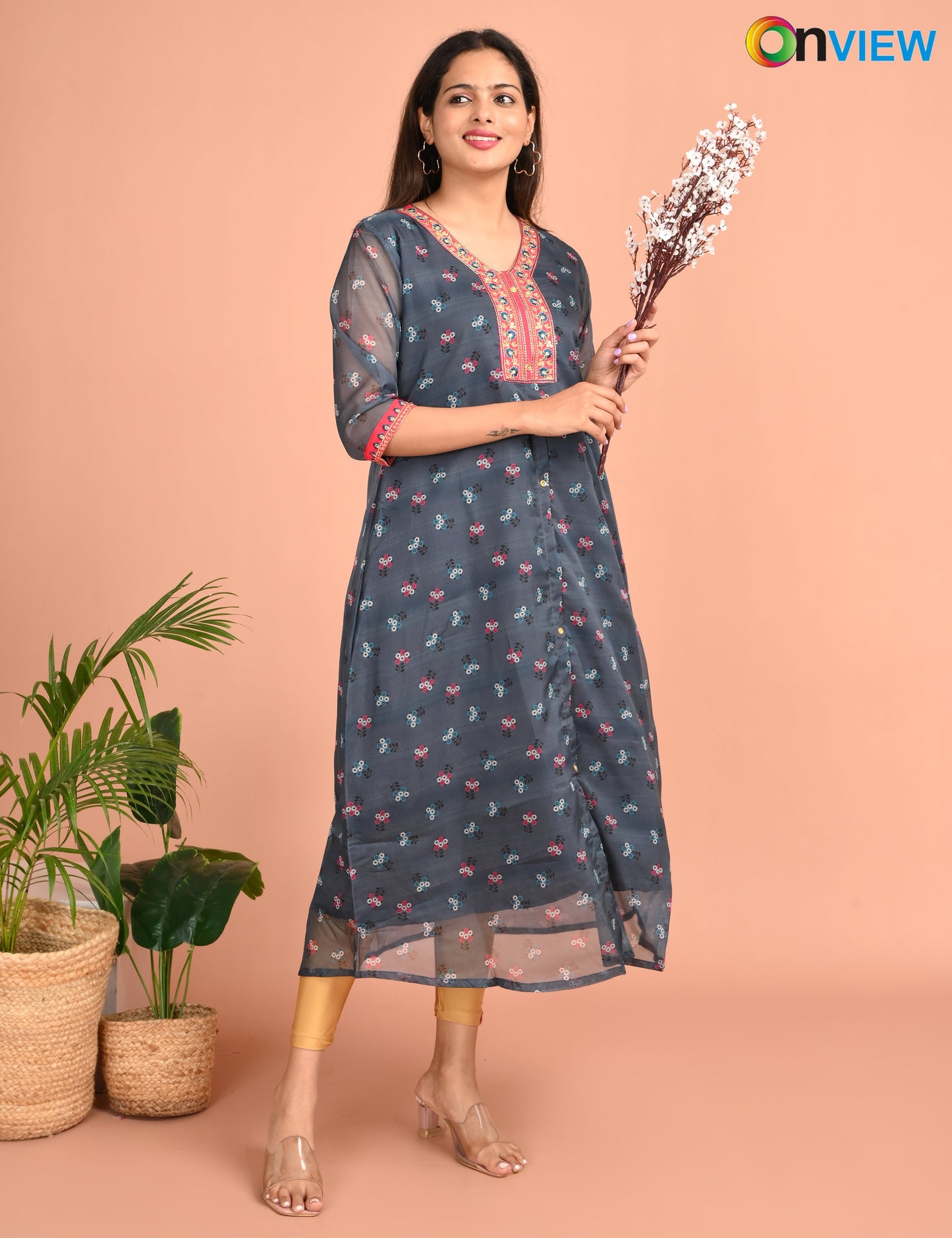 ONVIEW | 1218 | A LINE ORGANZA EMBROIDERY UMBRELLA WITH LINING