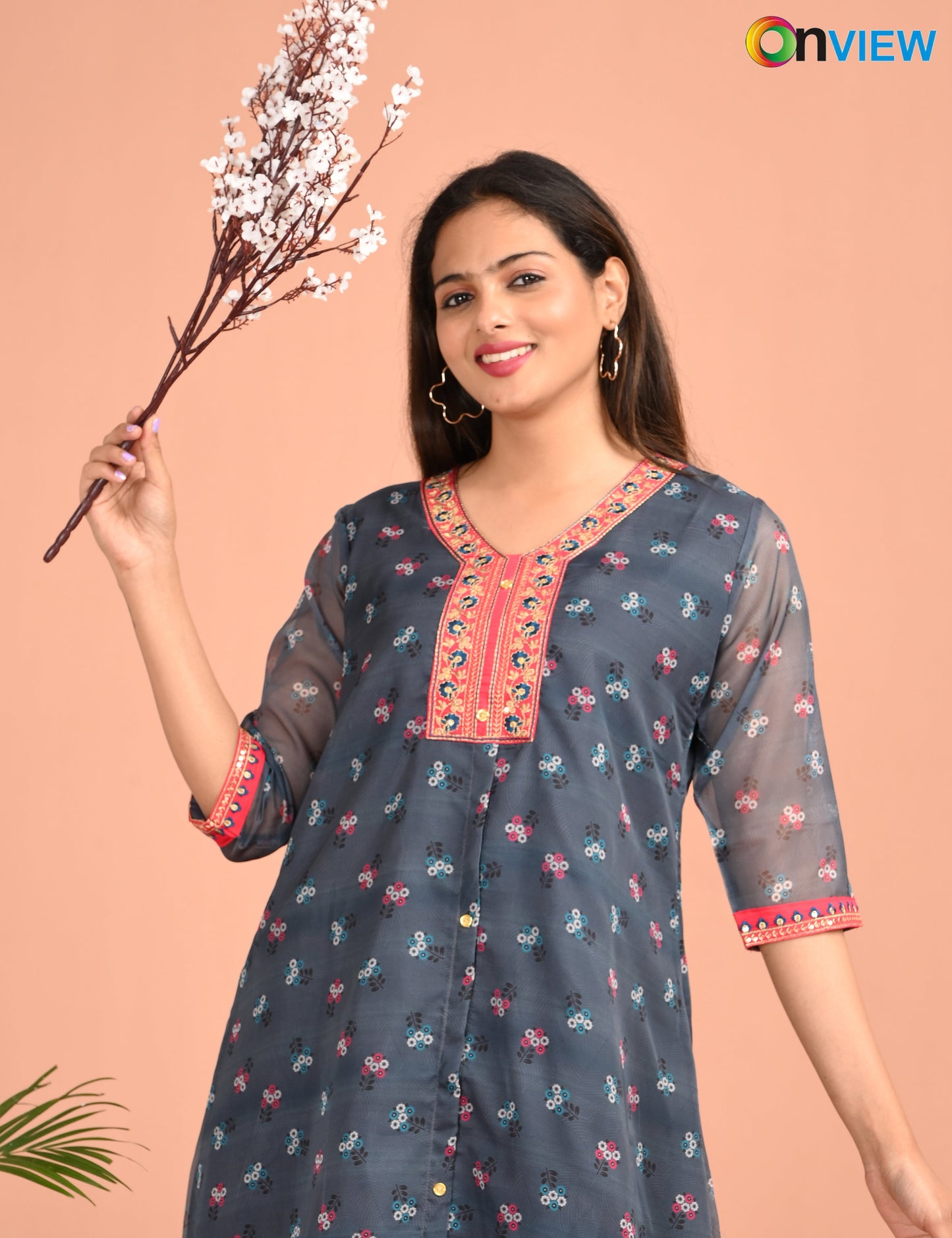 ONVIEW | 1218 | A LINE ORGANZA EMBROIDERY UMBRELLA WITH LINING