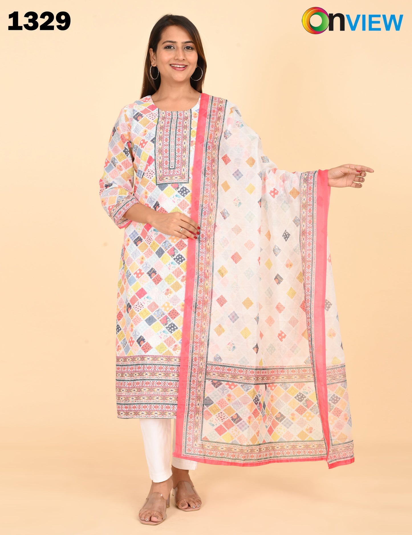 ONVIEW | 1329 | COTTON CHIKANKARI WORK WITH BORDER WITH DUPATTA