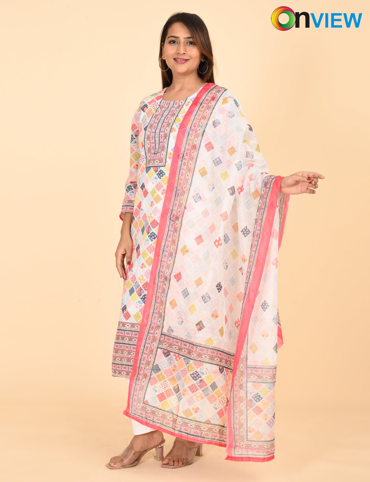 ONVIEW | 1329 | COTTON CHIKANKARI WORK WITH BORDER WITH DUPATTA