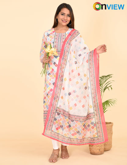 ONVIEW | 1329 | COTTON CHIKANKARI WORK WITH BORDER WITH DUPATTA