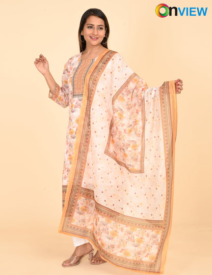 ONVIEW | 1330 | COTTON CHIKANKARI WORK BORDER WITH DUPATTA