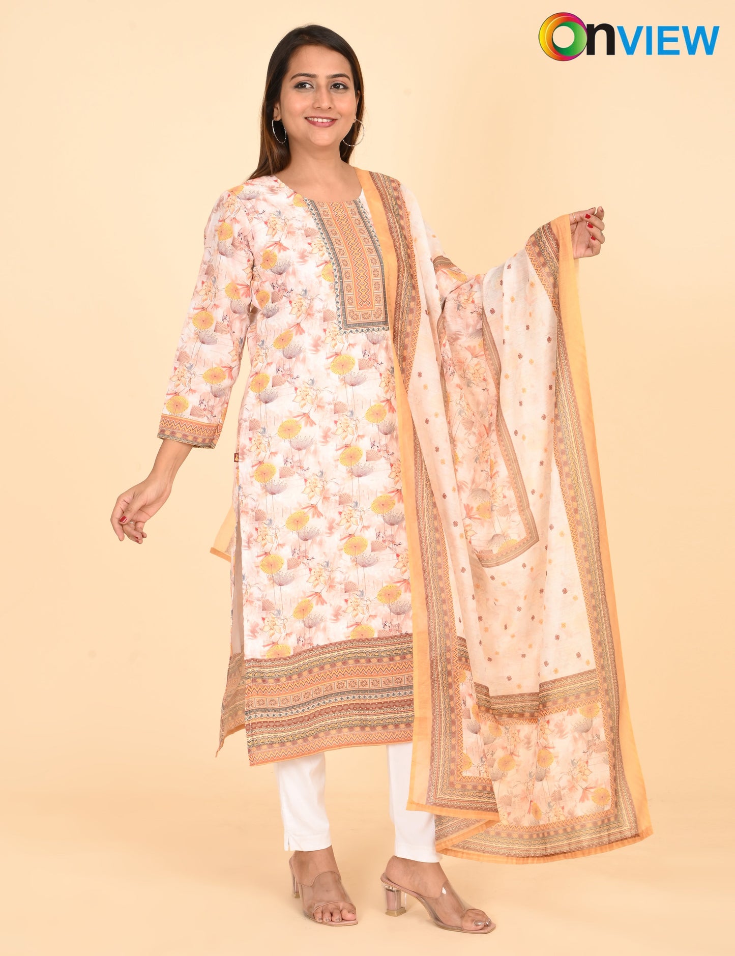 ONVIEW | 1330 | COTTON CHIKANKARI WORK BORDER WITH DUPATTA