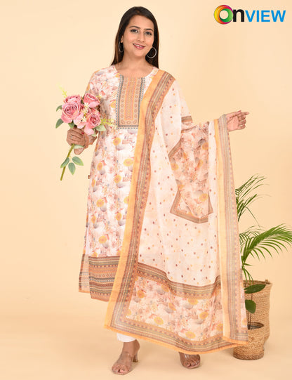 ONVIEW | 1330 | COTTON CHIKANKARI WORK BORDER WITH DUPATTA