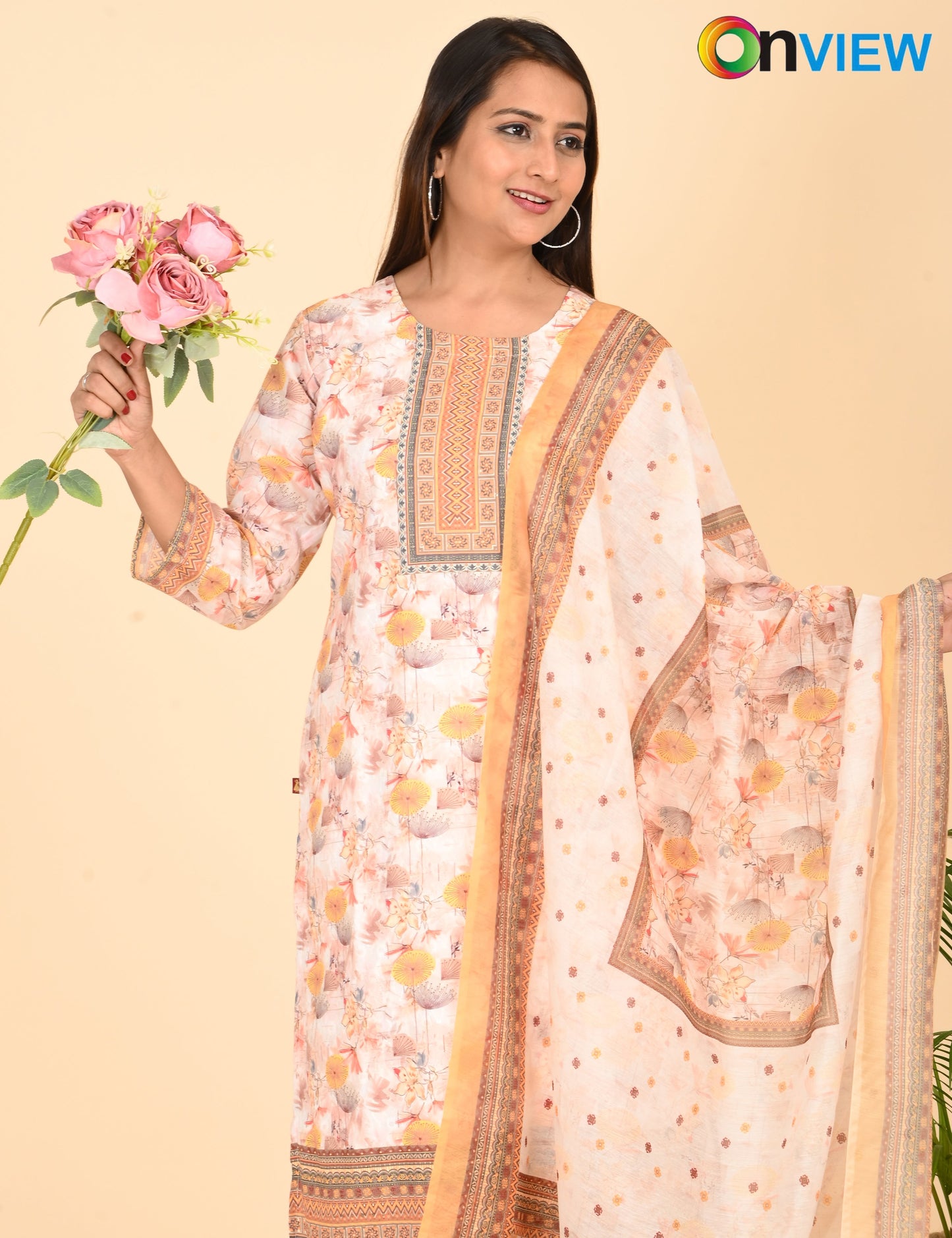 ONVIEW | 1330 | COTTON CHIKANKARI WORK BORDER WITH DUPATTA