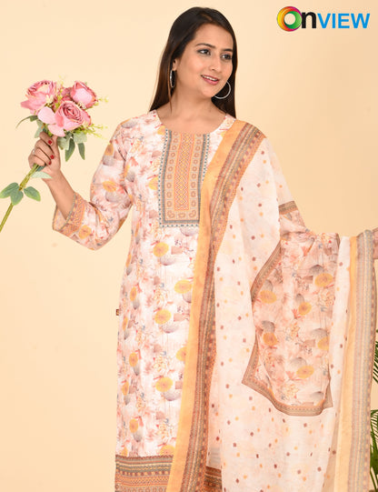 ONVIEW | 1330 | COTTON CHIKANKARI WORK BORDER WITH DUPATTA