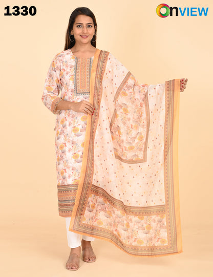 ONVIEW | 1330 | COTTON CHIKANKARI WORK BORDER WITH DUPATTA