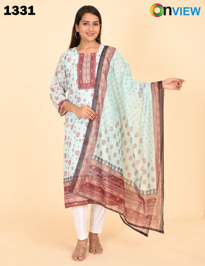 ONVIEW | 1331 | COTTON CHIKANKARI WORK WITH BORDER WITH DUPATTA