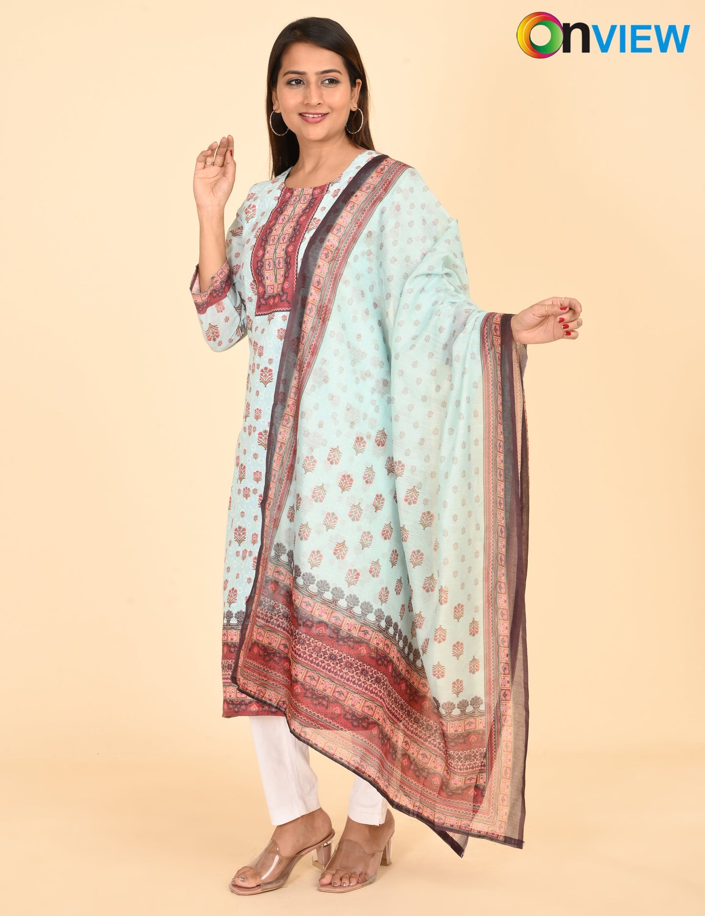 ONVIEW | 1331 | COTTON CHIKANKARI WORK WITH BORDER WITH DUPATTA