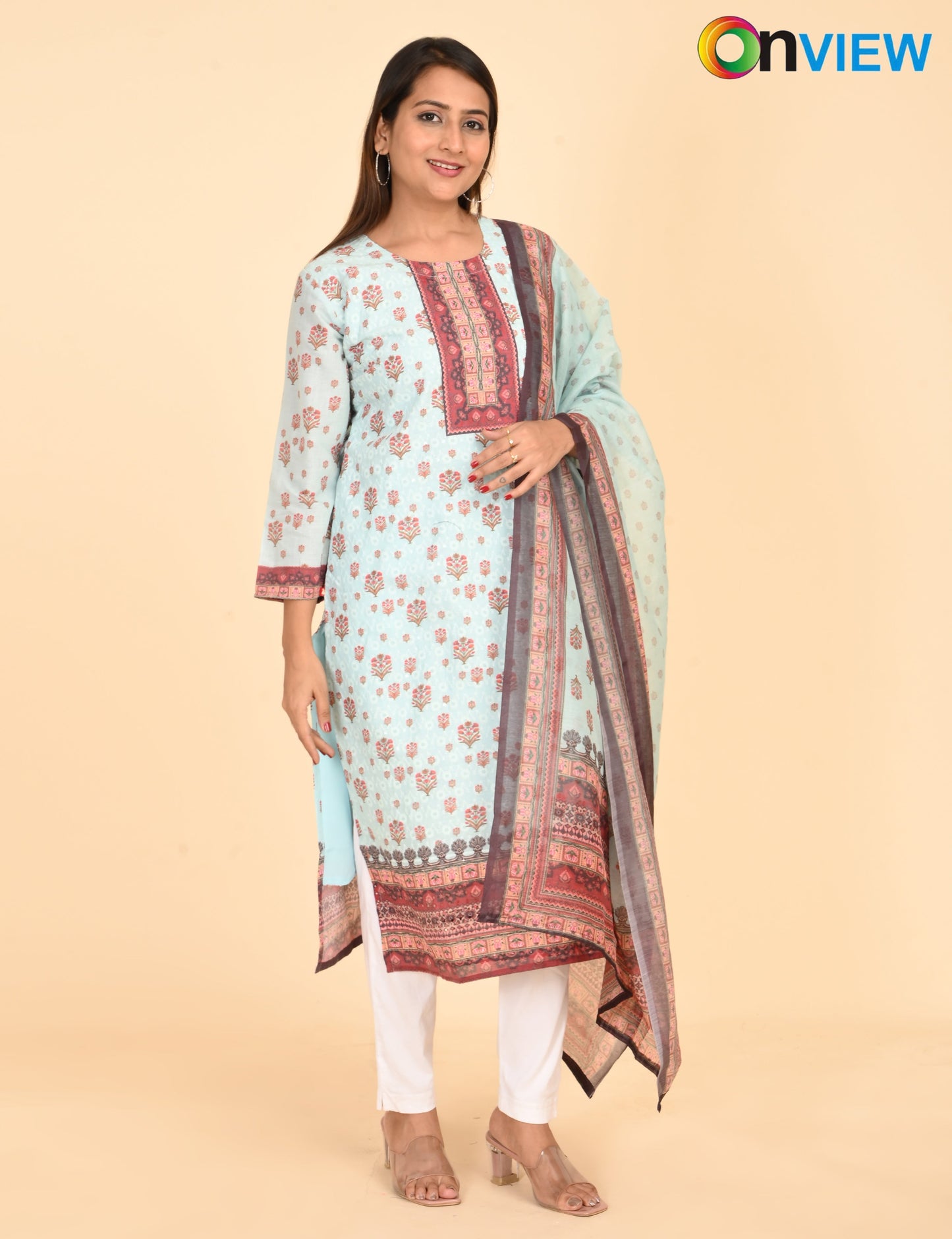 ONVIEW | 1331 | COTTON CHIKANKARI WORK WITH BORDER WITH DUPATTA
