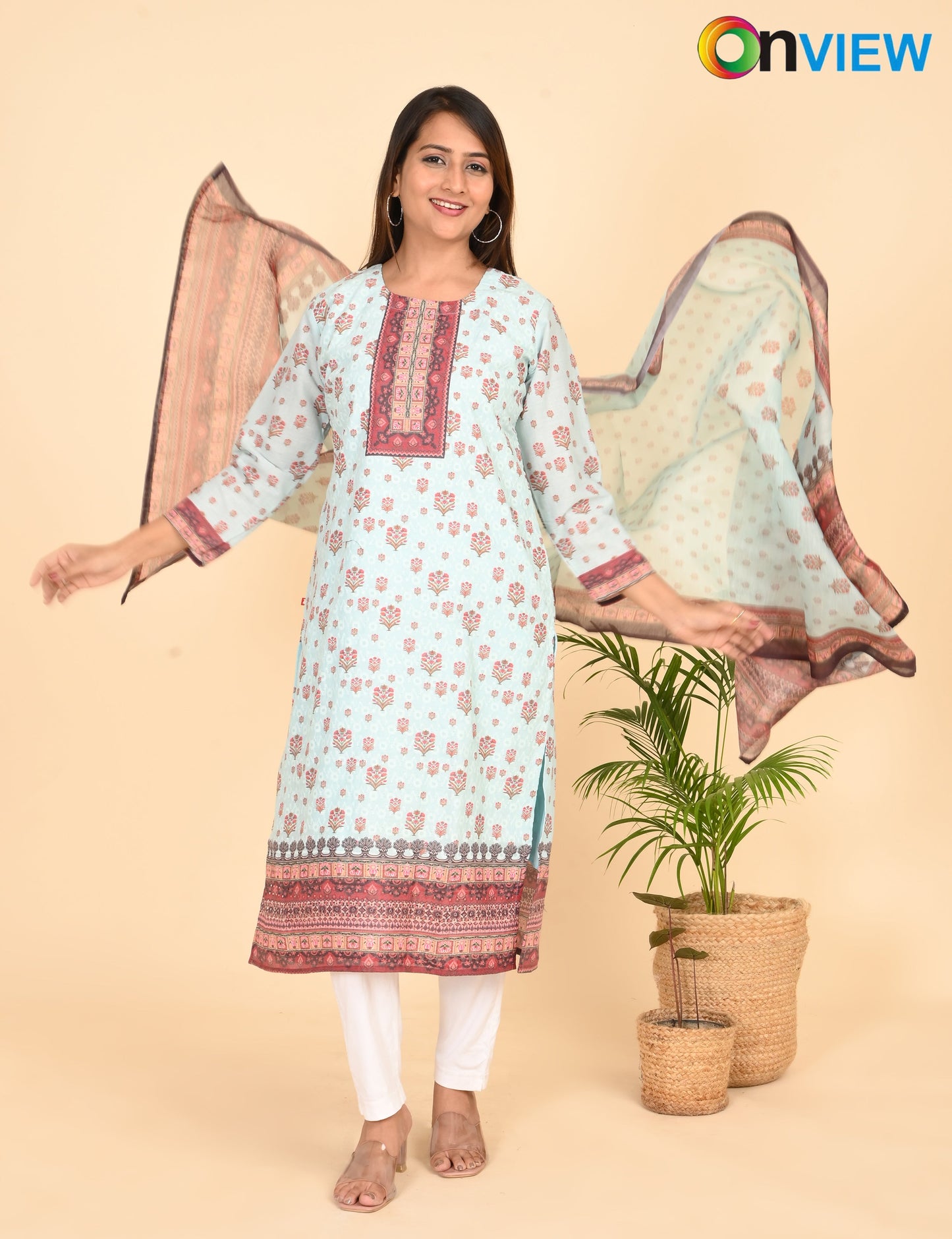 ONVIEW | 1331 | COTTON CHIKANKARI WORK WITH BORDER WITH DUPATTA