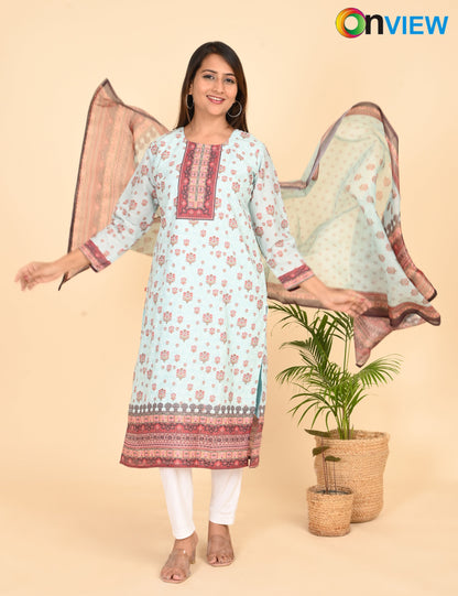 ONVIEW | 1331 | COTTON CHIKANKARI WORK WITH BORDER WITH DUPATTA