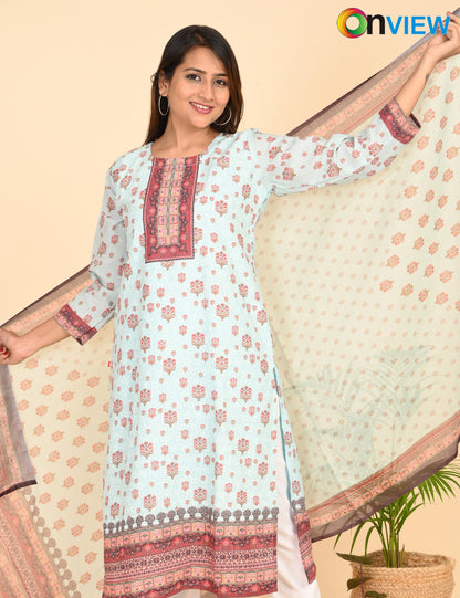 ONVIEW | 1331 | COTTON CHIKANKARI WORK WITH BORDER WITH DUPATTA