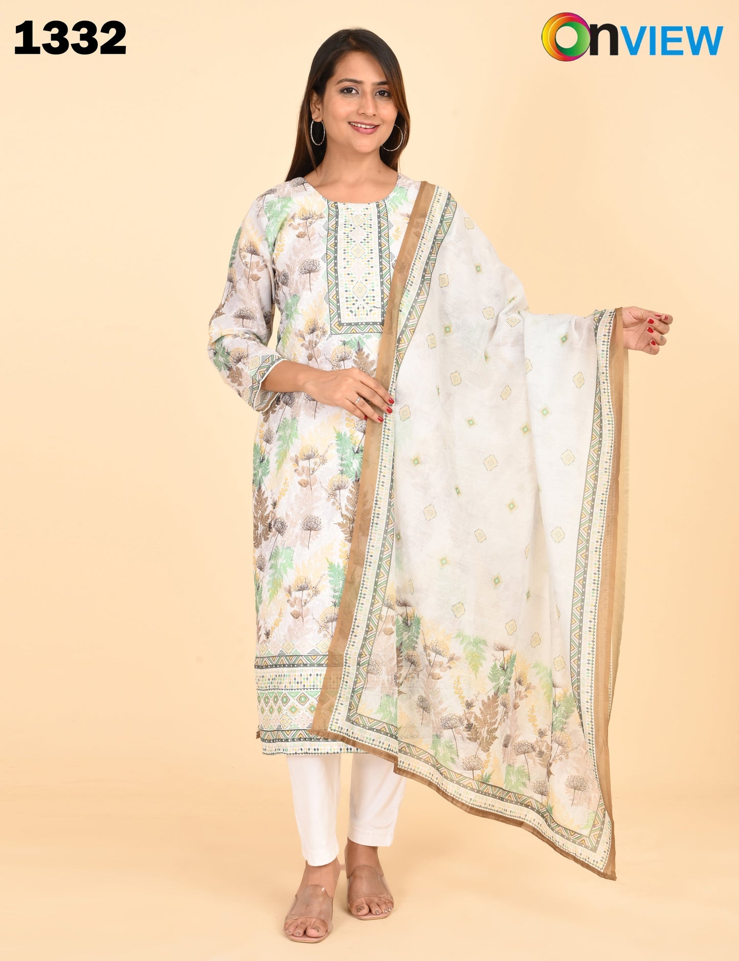 ONVIEW | 1332 | COTTON CHIKANKARI WORK BORDER WITH DUPATTA