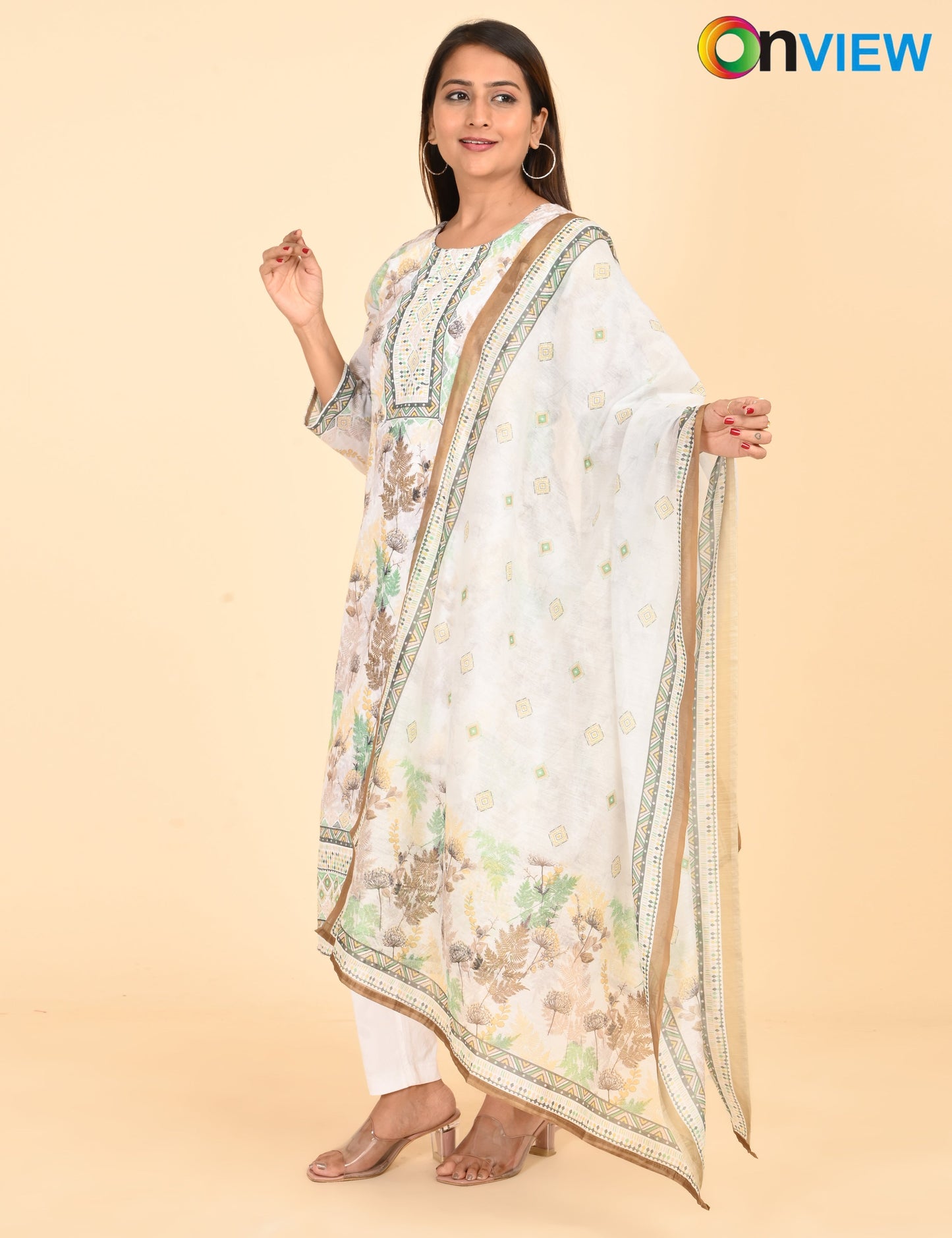 ONVIEW | 1332 | COTTON CHIKANKARI WORK BORDER WITH DUPATTA