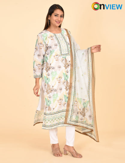 ONVIEW | 1332 | COTTON CHIKANKARI WORK BORDER WITH DUPATTA