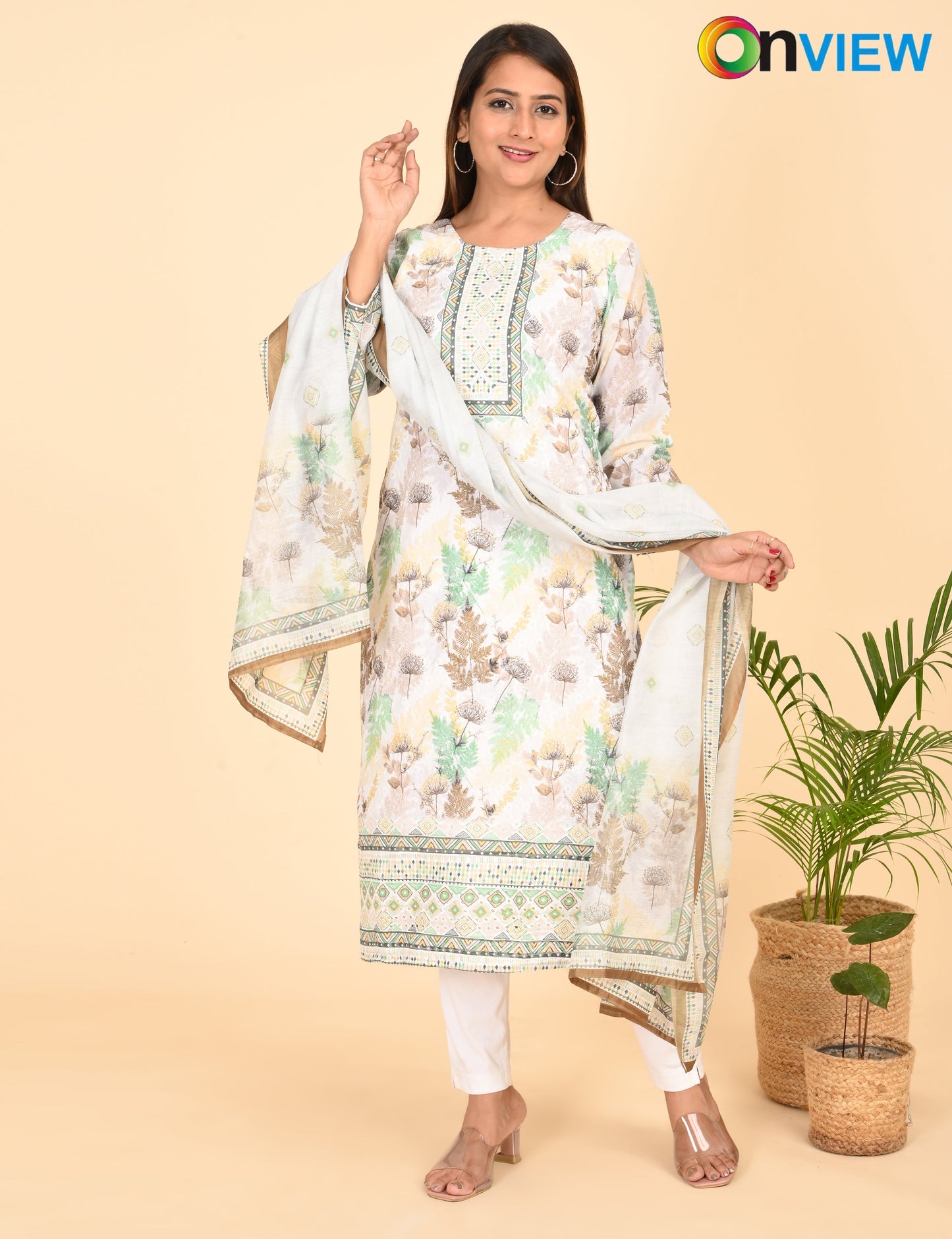 ONVIEW | 1332 | COTTON CHIKANKARI WORK BORDER WITH DUPATTA