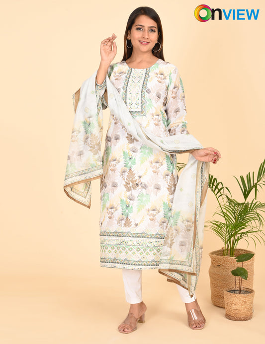 ONVIEW | 1332 | COTTON CHIKANKARI WORK BORDER WITH DUPATTA