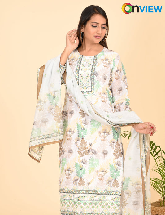 ONVIEW | 1332 | COTTON CHIKANKARI WORK BORDER WITH DUPATTA