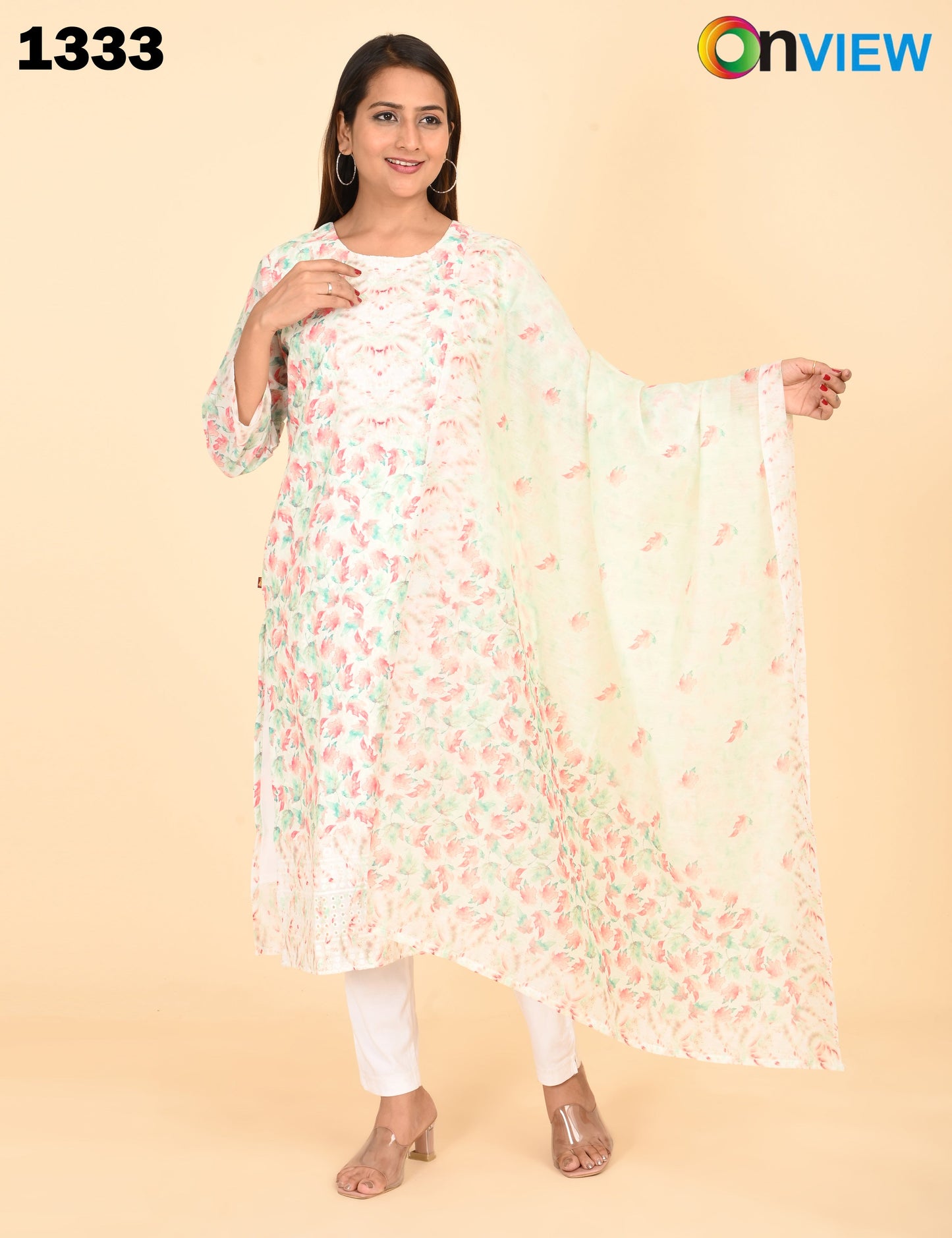 ONVIEW | 1333 | COTTON CHIKANKARI WORK WITH BORDER WITH DUPATTA