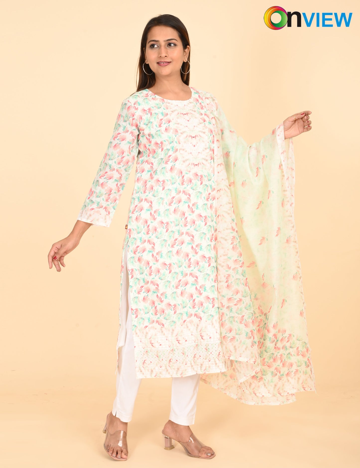 ONVIEW | 1333 | COTTON CHIKANKARI WORK WITH BORDER WITH DUPATTA