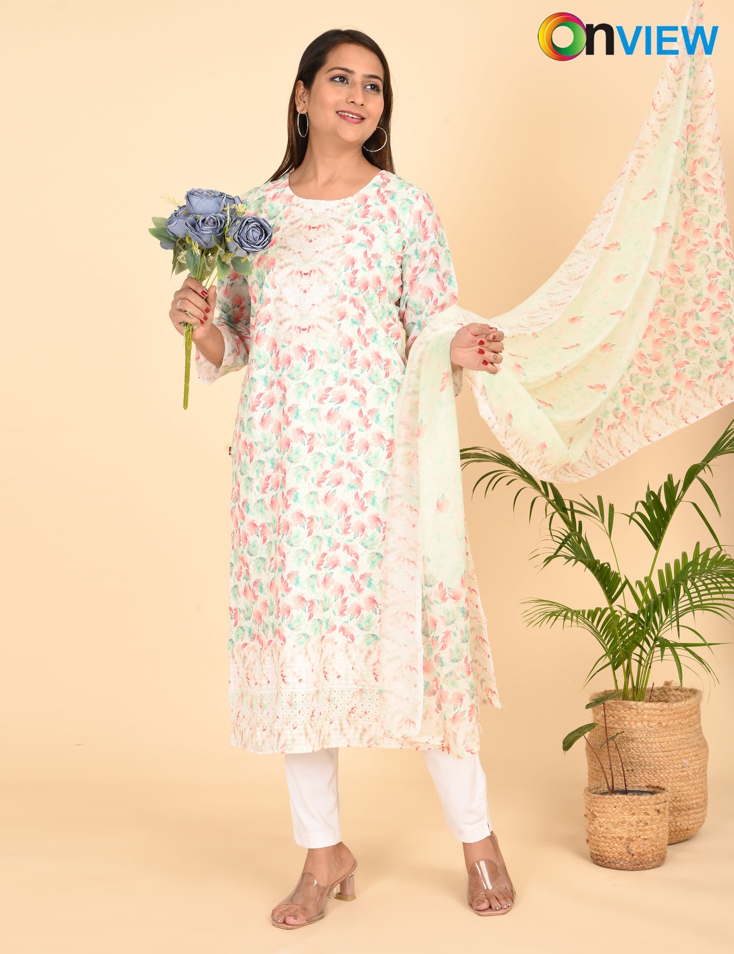 ONVIEW | 1333 | COTTON CHIKANKARI WORK WITH BORDER WITH DUPATTA