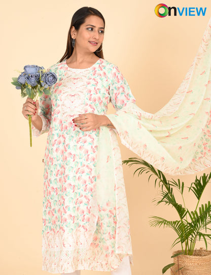 ONVIEW | 1333 | COTTON CHIKANKARI WORK WITH BORDER WITH DUPATTA