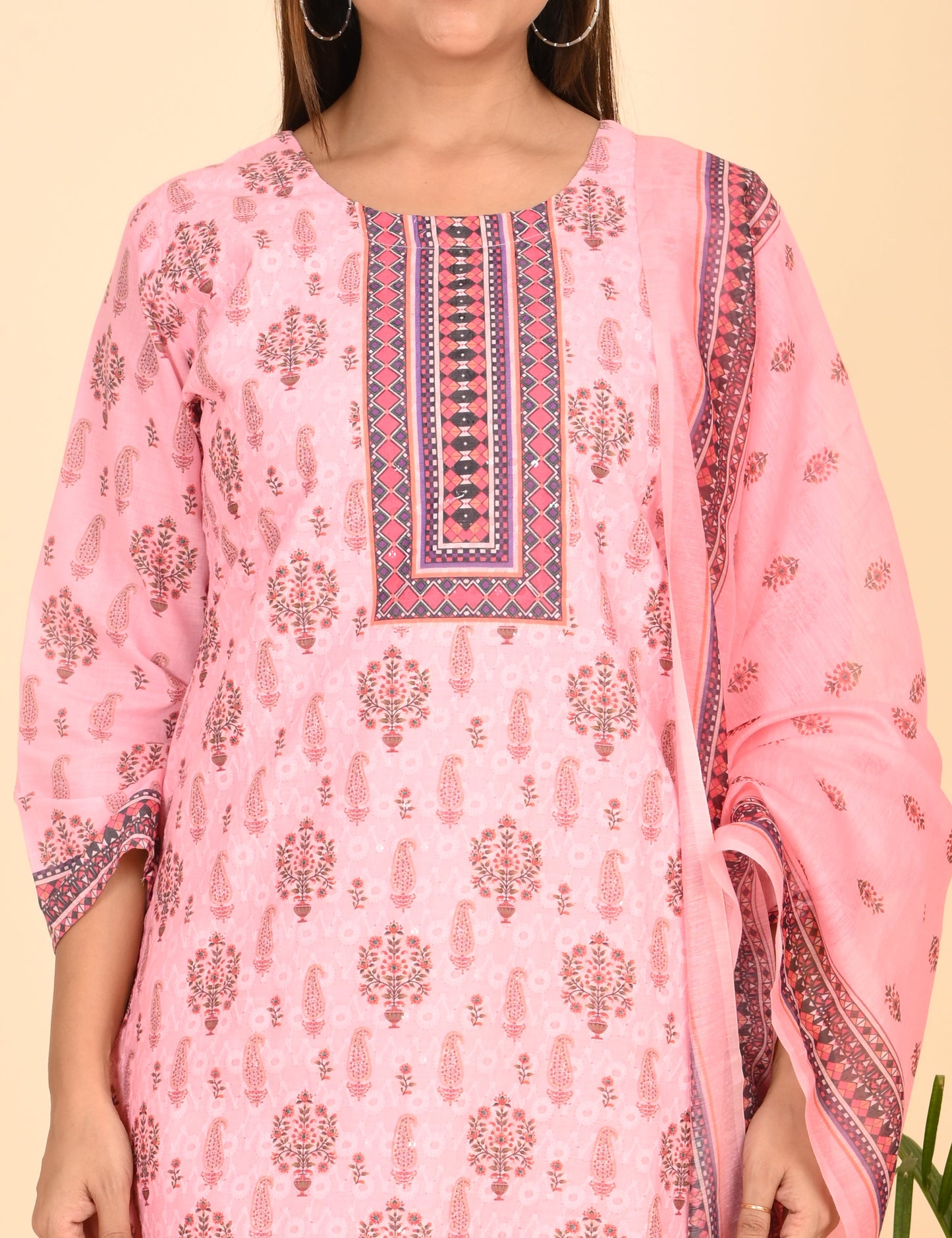 ONVIEW | 1334 | COTTON CHIKANKARI WORK BORDER WITH DUPATTA