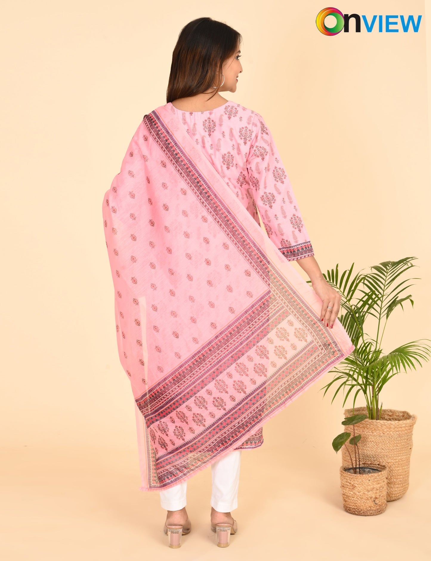 ONVIEW | 1334 | COTTON CHIKANKARI WORK BORDER WITH DUPATTA