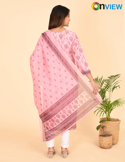 ONVIEW | 1334 | COTTON CHIKANKARI WORK BORDER WITH DUPATTA