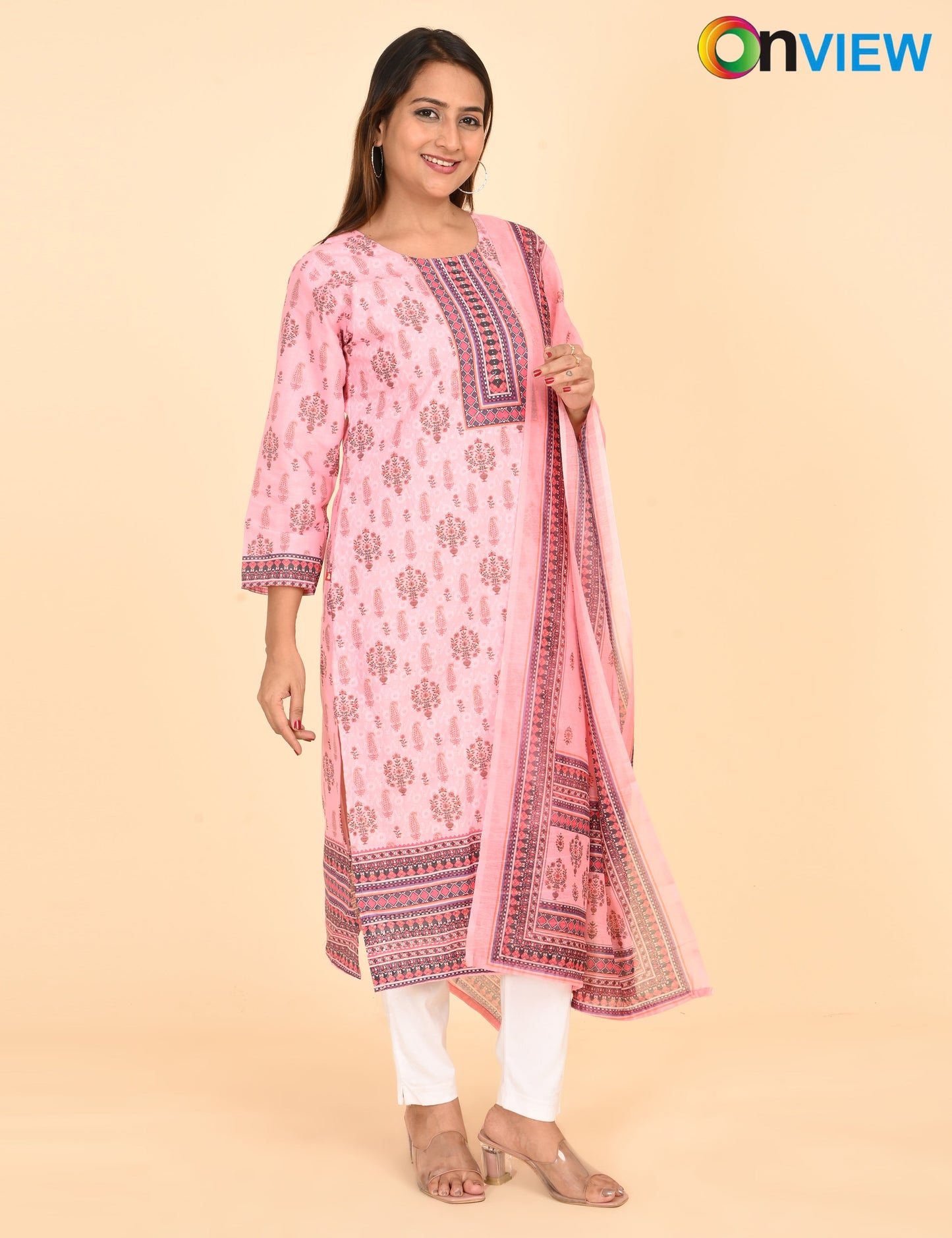 ONVIEW | 1334 | COTTON CHIKANKARI WORK BORDER WITH DUPATTA