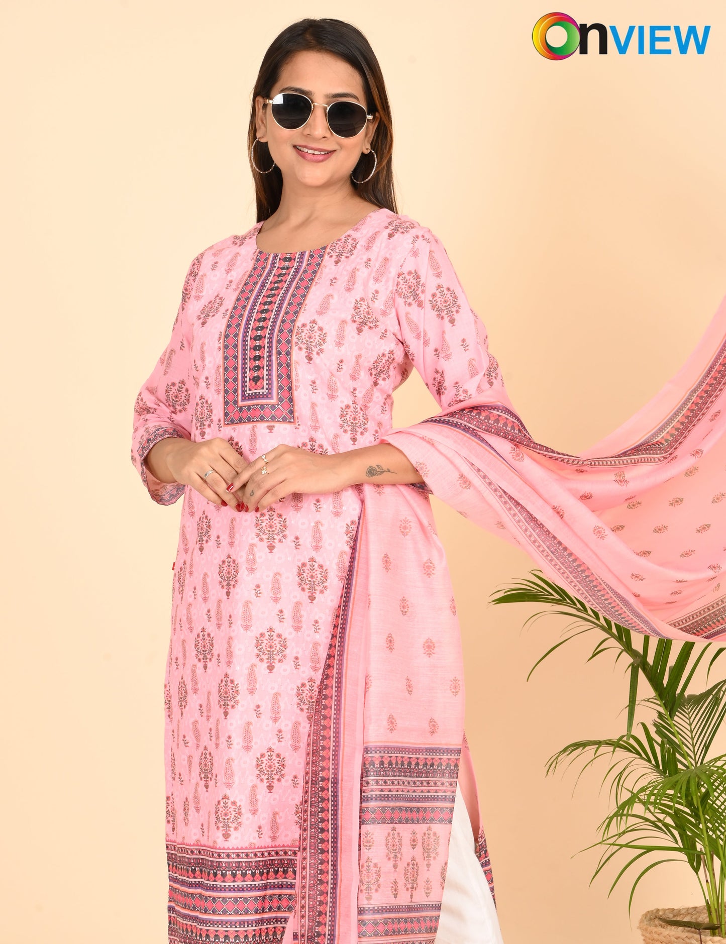 ONVIEW | 1334 | COTTON CHIKANKARI WORK BORDER WITH DUPATTA