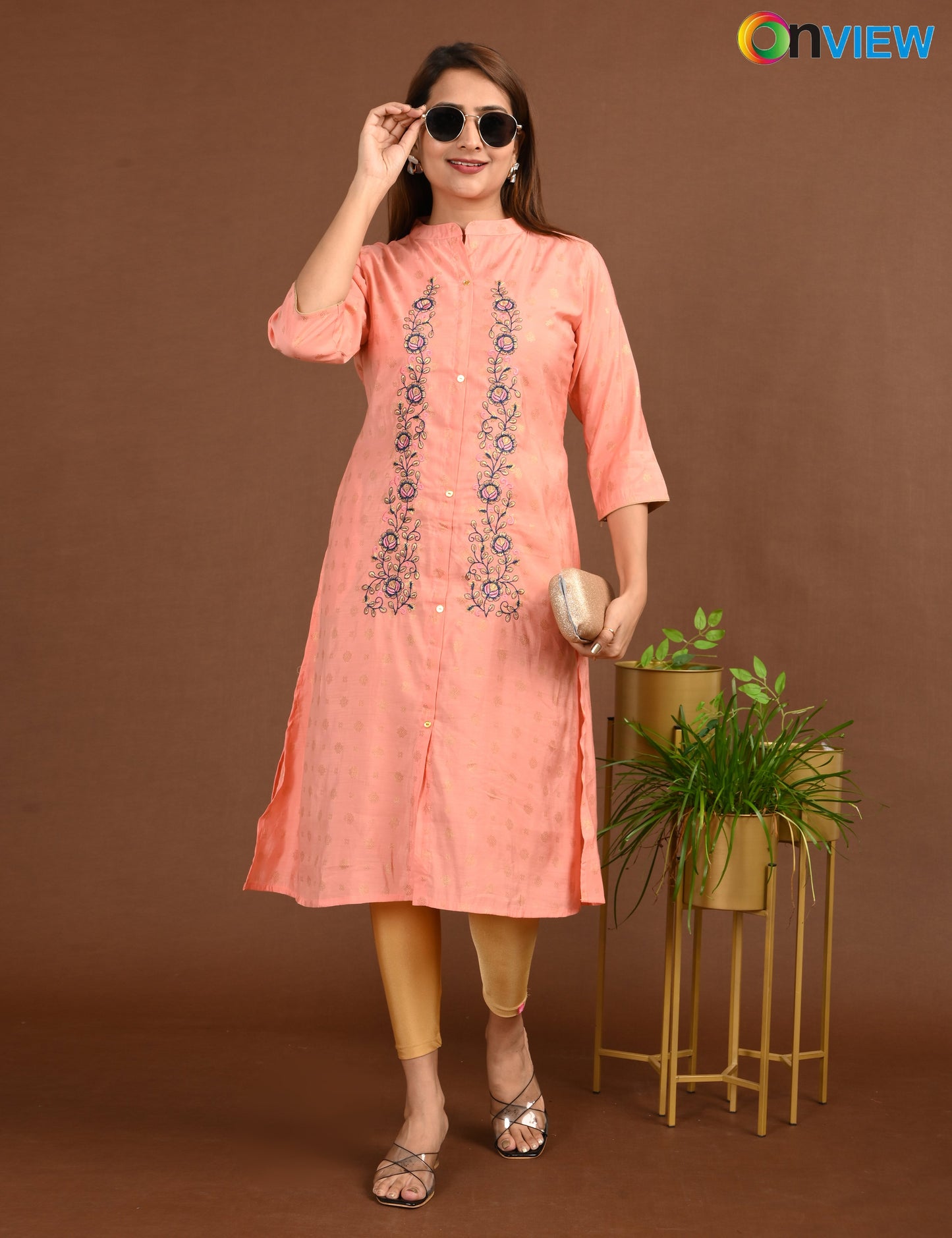 ONVIEW | 1672 | SILK A LINE SIDE OPEN WITH EMBROIDERY