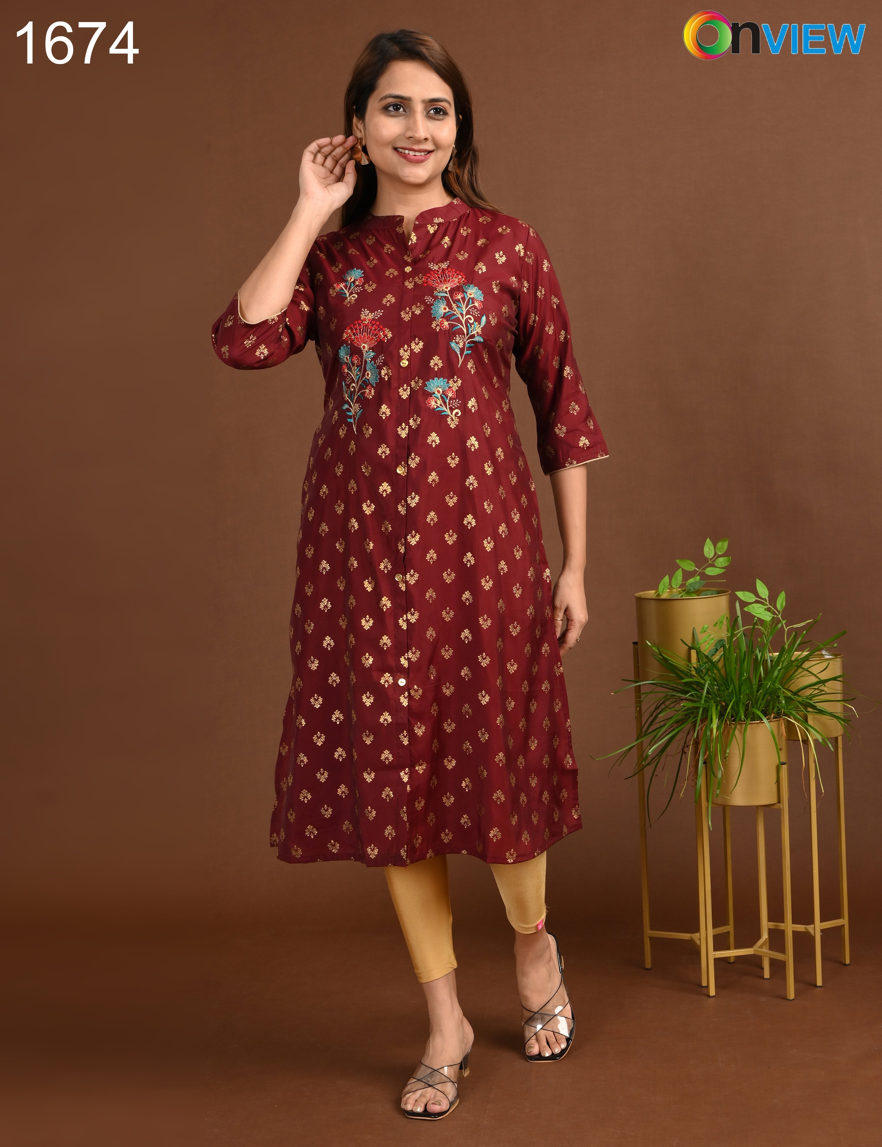 ONVIEW | 1674 | SILK A LINE SIDE OPEN WITH EMBROIDERY