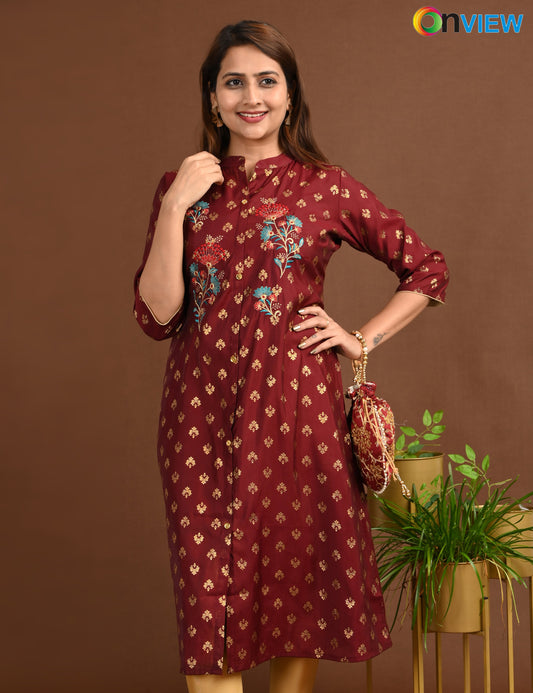 ONVIEW | 1674 | SILK A LINE SIDE OPEN WITH EMBROIDERY