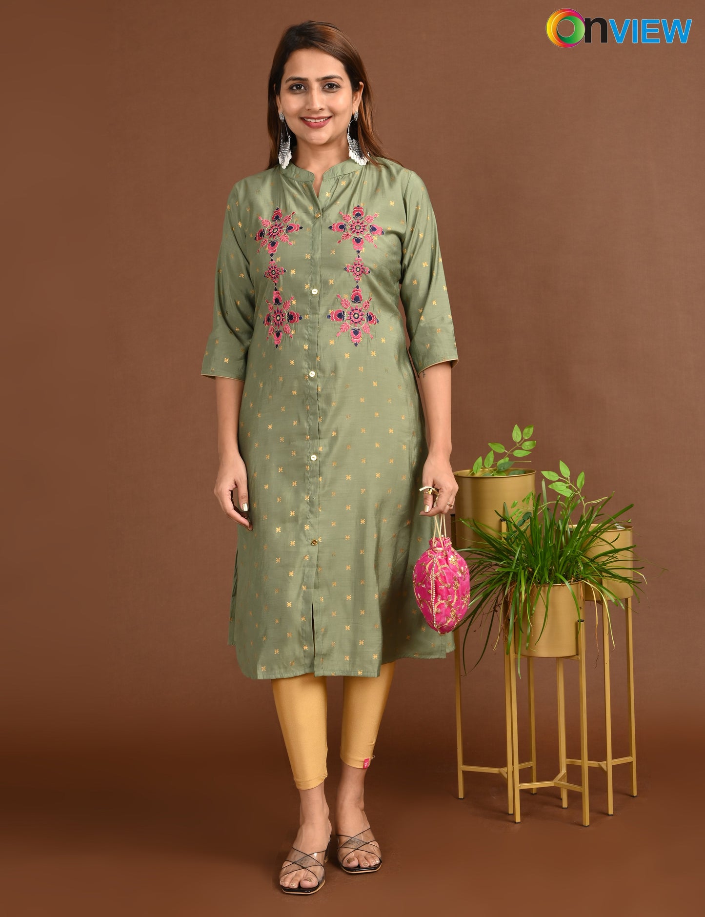 ONVIEW | 1676 | SILK A LINE SIDE OPEN WITH EMBROIDERY