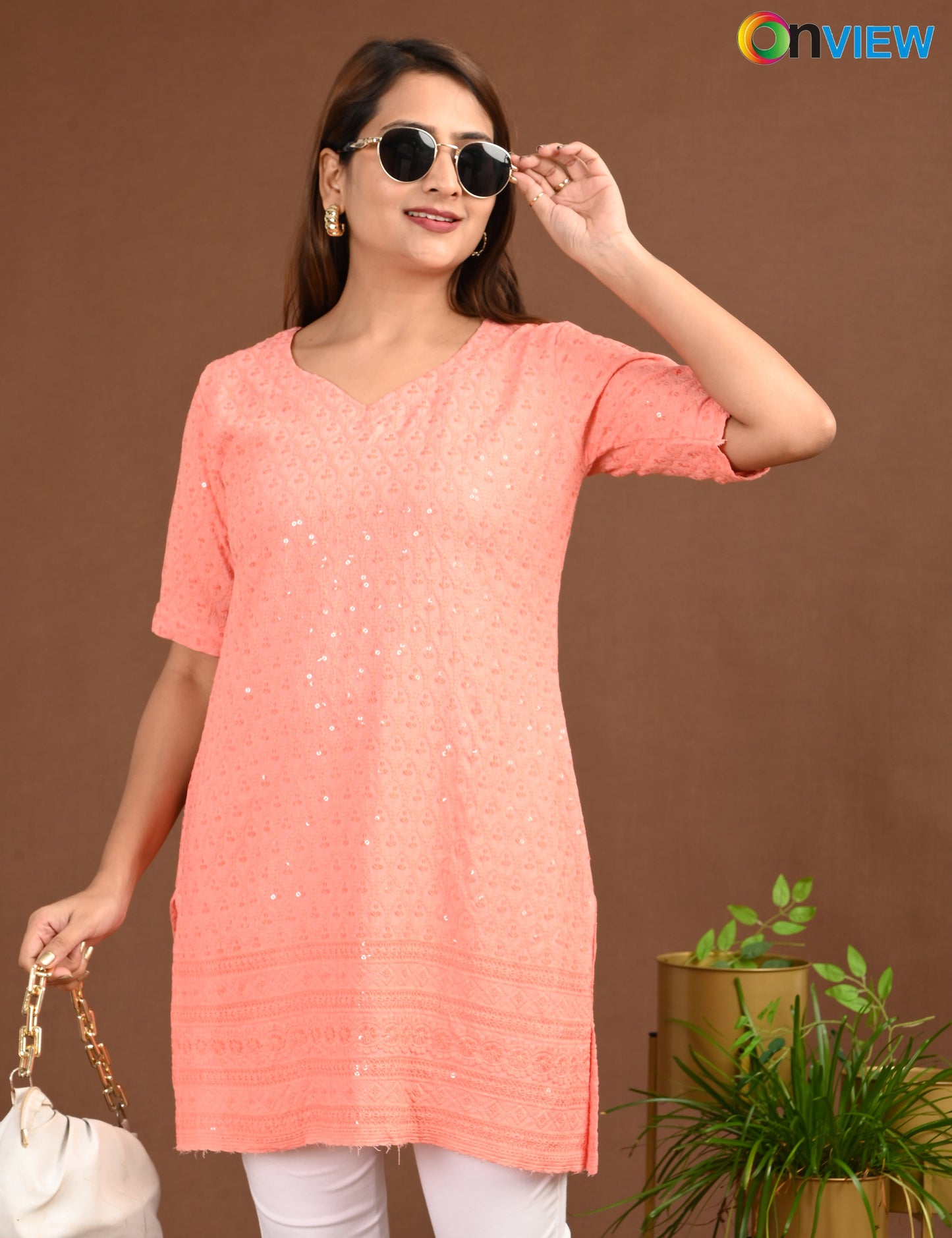 ONVIEW | 1720 | CHIKANKARI SHORT TOP