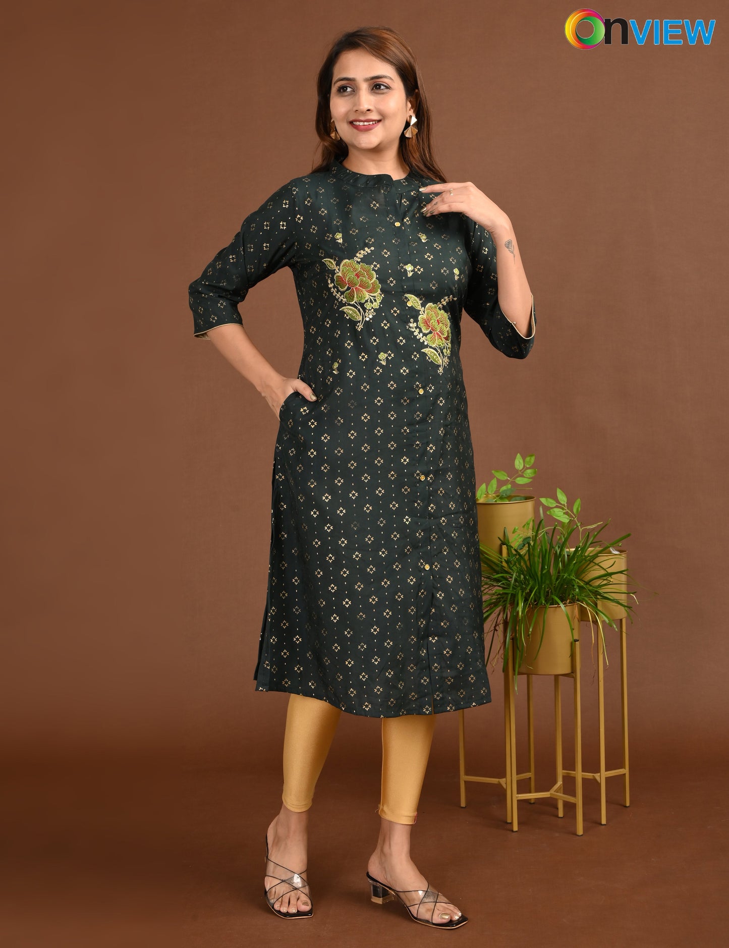 ONVIEW | 1759 | SILK A LINE SIDE OPEN WITH EMBROIDERY