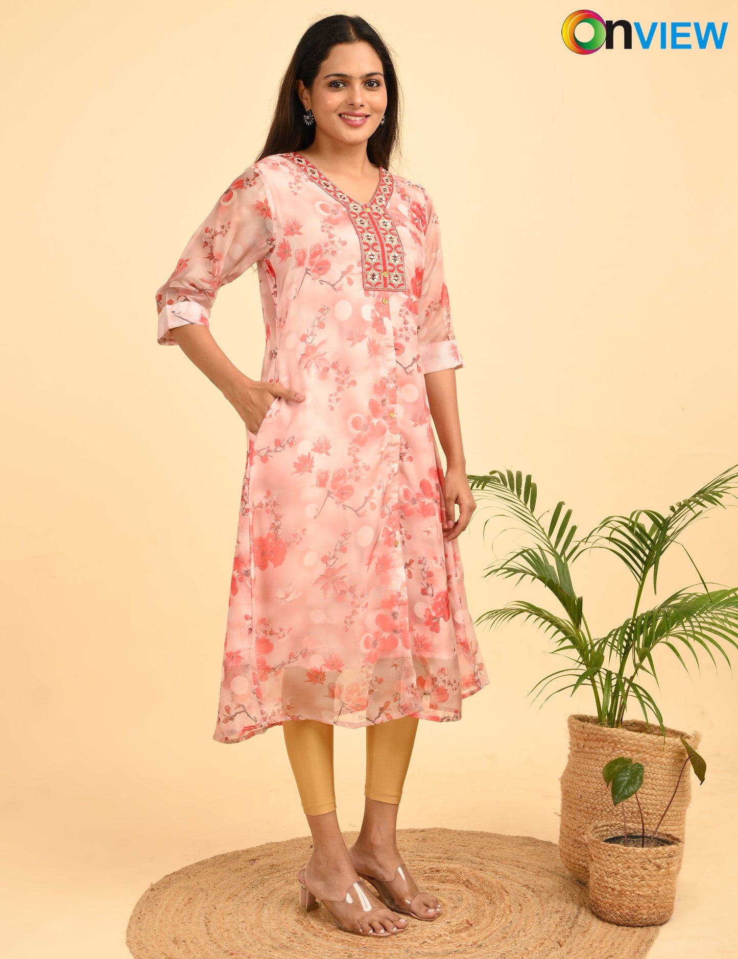 ONVIEW | 289 | A LINE ORGANZA EMBROIDARY UMBRELLA  WITH LINING