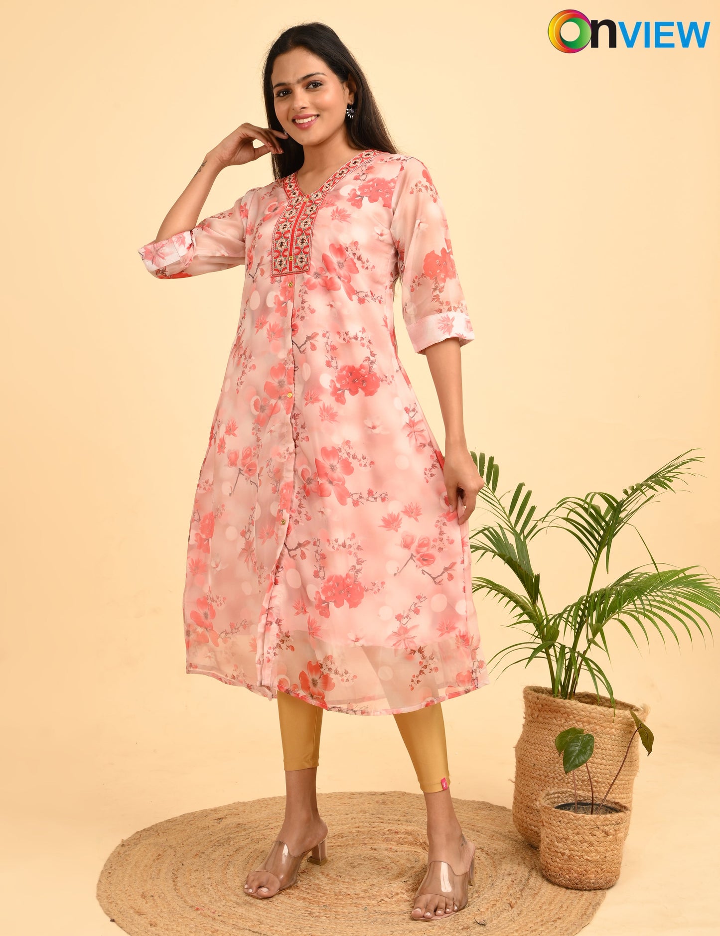 ONVIEW | 289 | A LINE ORGANZA EMBROIDARY UMBRELLA  WITH LINING