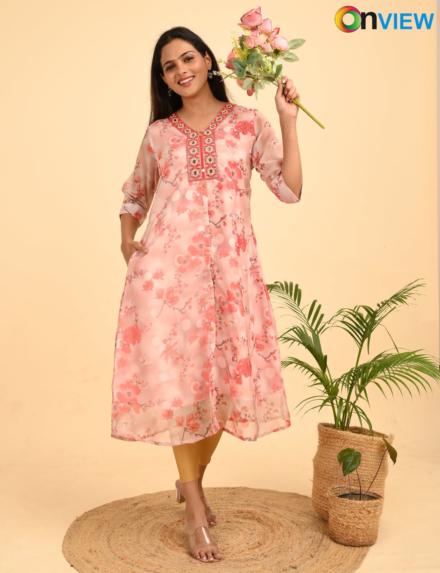 ONVIEW | 289 | A LINE ORGANZA EMBROIDARY UMBRELLA  WITH LINING