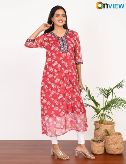 ONVIEW | 290 | A LINE ORGANZA EMBROIDARY UMBRELLA WITH LINING