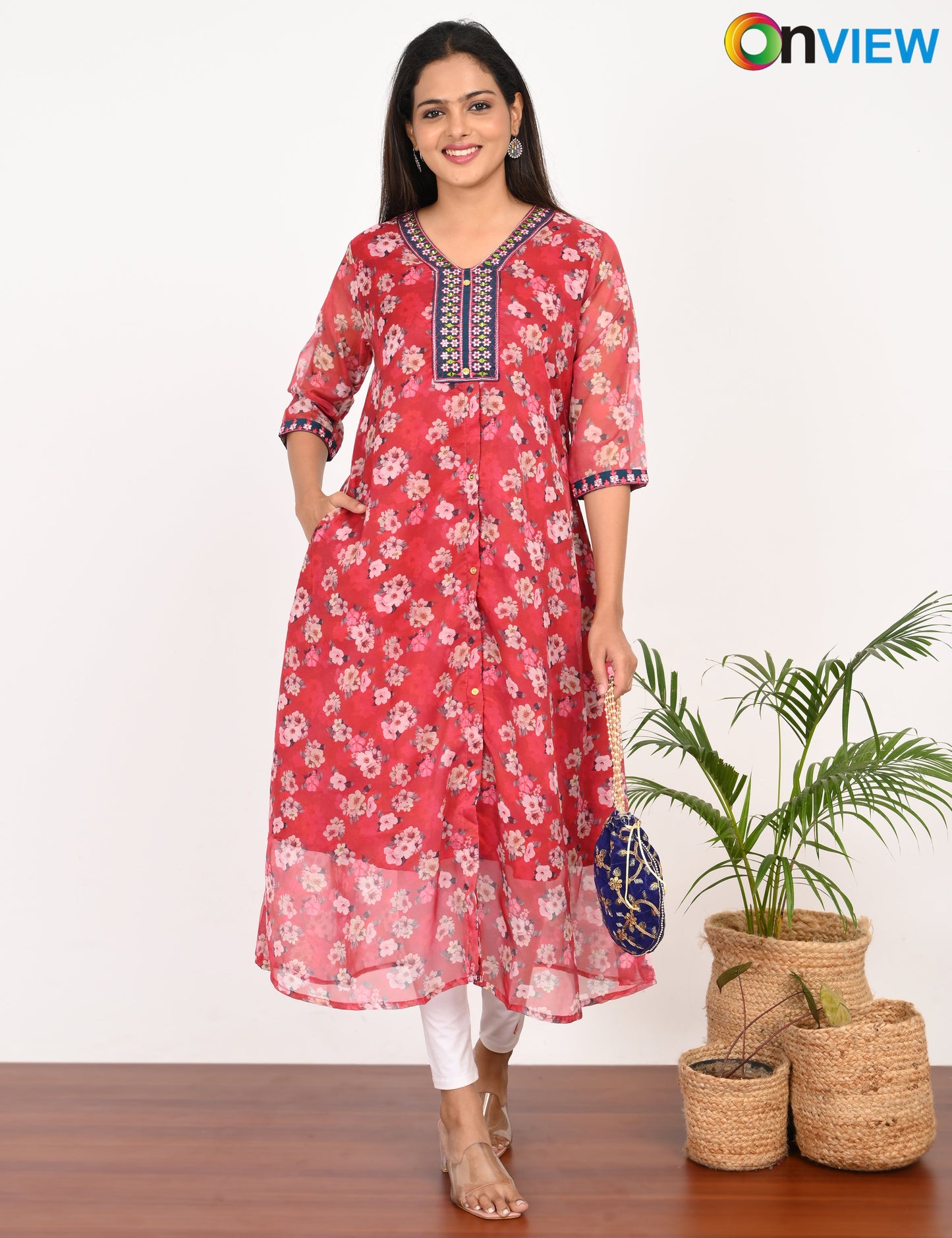 ONVIEW | 290 | A LINE ORGANZA EMBROIDARY UMBRELLA WITH LINING