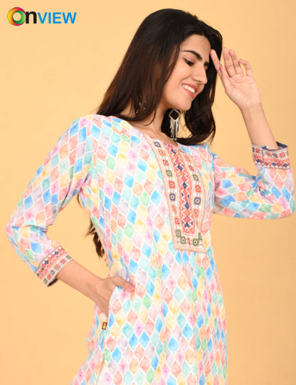 ONVIEW | 526 | COTTON CHIKANKARI WORK WITH DIGITAL PRINT