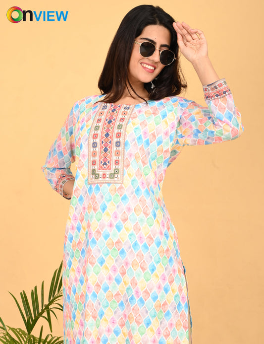 ONVIEW | 526 | COTTON CHIKANKARI WORK WITH DIGITAL PRINT